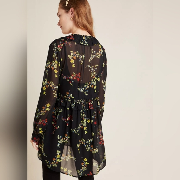 Anthropologie Jamison Ruffled Tunic – Black Floral – Size S – NWT (Repair Needed - Picture 2 of 13